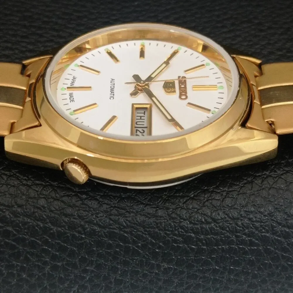 Vintage 1985 Seiko Automatic Mens Gold Watch W/daydate & White accents